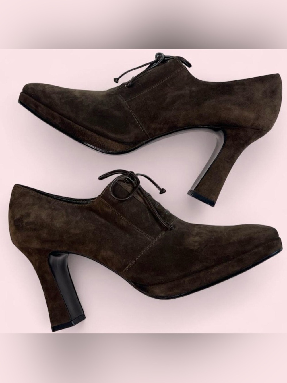 Vintage Ferragamo brown suede lace up platform heels 8.5 NARROW